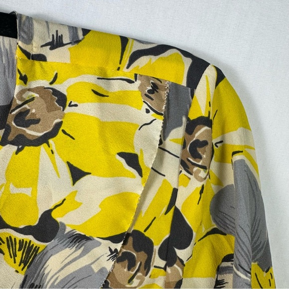 LOFT Yellow and Gray Floral Wrap Blouse Womens Size S - Picture 3 of 4